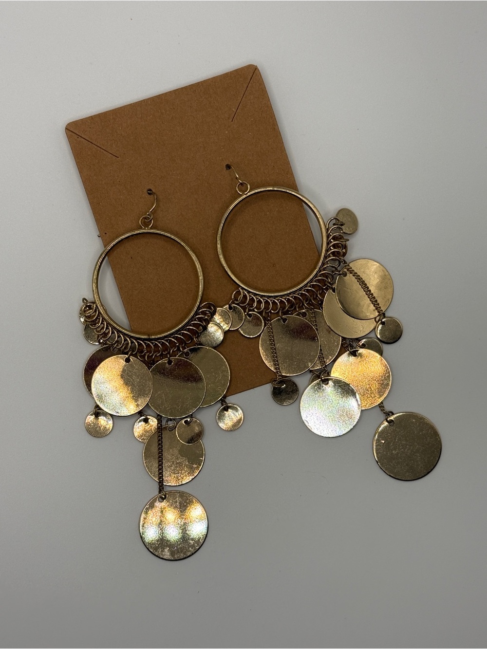 Boho Gold Tone Multi-Disc Chandelier Earrings